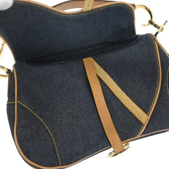 Christian Dior Blue Beige Denim Double Saddle Handbag RU0091 155955 - Picture 7 of 10